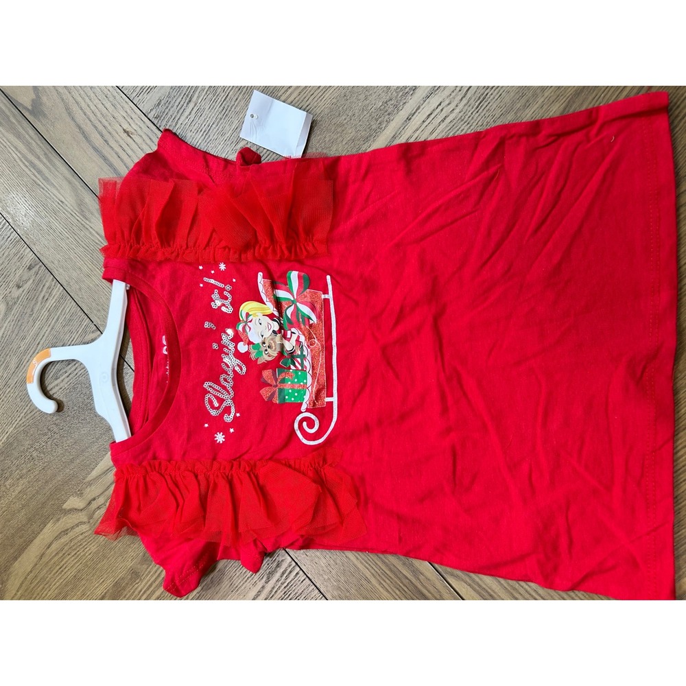 Nickelodeon‎ JoJo Siwa Girls Christmas Sleigh Ruffle Red Top Shirt